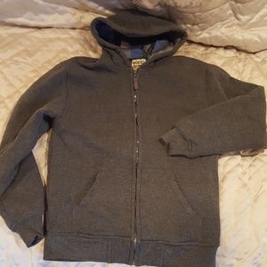 Boys M 10-12 lined hooded zip sweatshirt dk gray